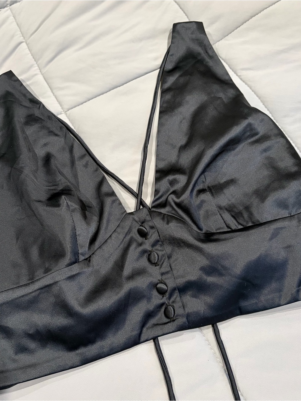 Free People Black Satin Button-Front Crop Bralette
